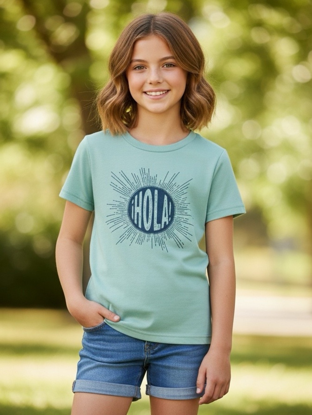 Youth Hola LATINO Heritage Month 
Short Sleeve Tshirt blue MED brand Well Worn